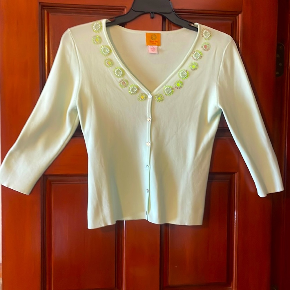 Ruby Rd Mint Green 3/4 Sleeve Petite Large Sweater